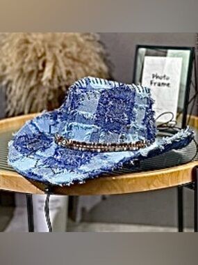 Blue Denim Cowboy Hat with Beaded Band. NWT.